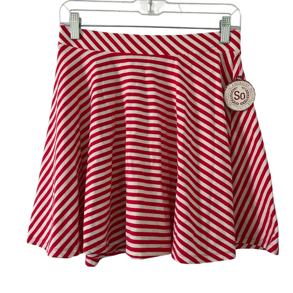 SO Women's Red White Striped Knit Skater Mini Skirt Pull-On M Medium New